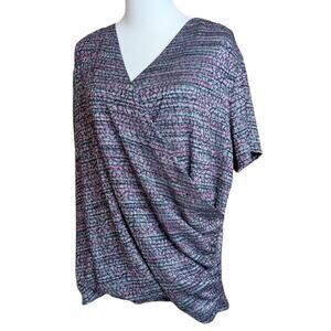 JNY COLLECTION Blouse Top 3X Knit Woven Wrap Surplice Shirred Career‎ Office